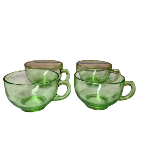 Vintage Uranium depression vaseline glass 4 sets teacups & plates UV glowing lot - Picture 2 of 10